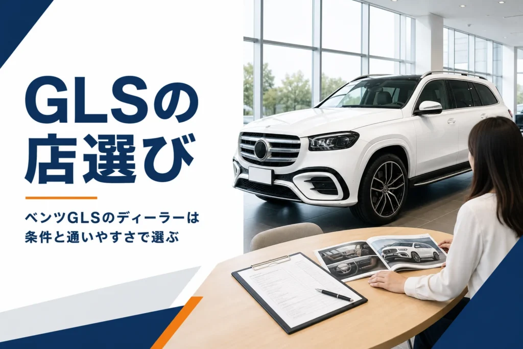ベンツGLSを扱う輸入車ディーラーのショールームと商談テーブル