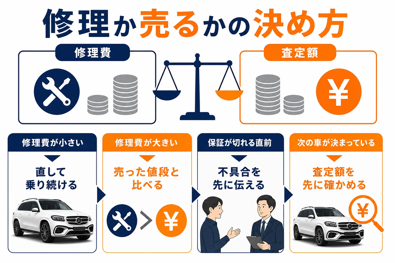 ベンツGLSで修理か売却かを比べる図