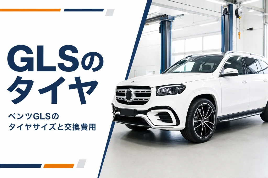 タイヤ専門店のピットに停まるメルセデス・ベンツ GLSの大径ホイール