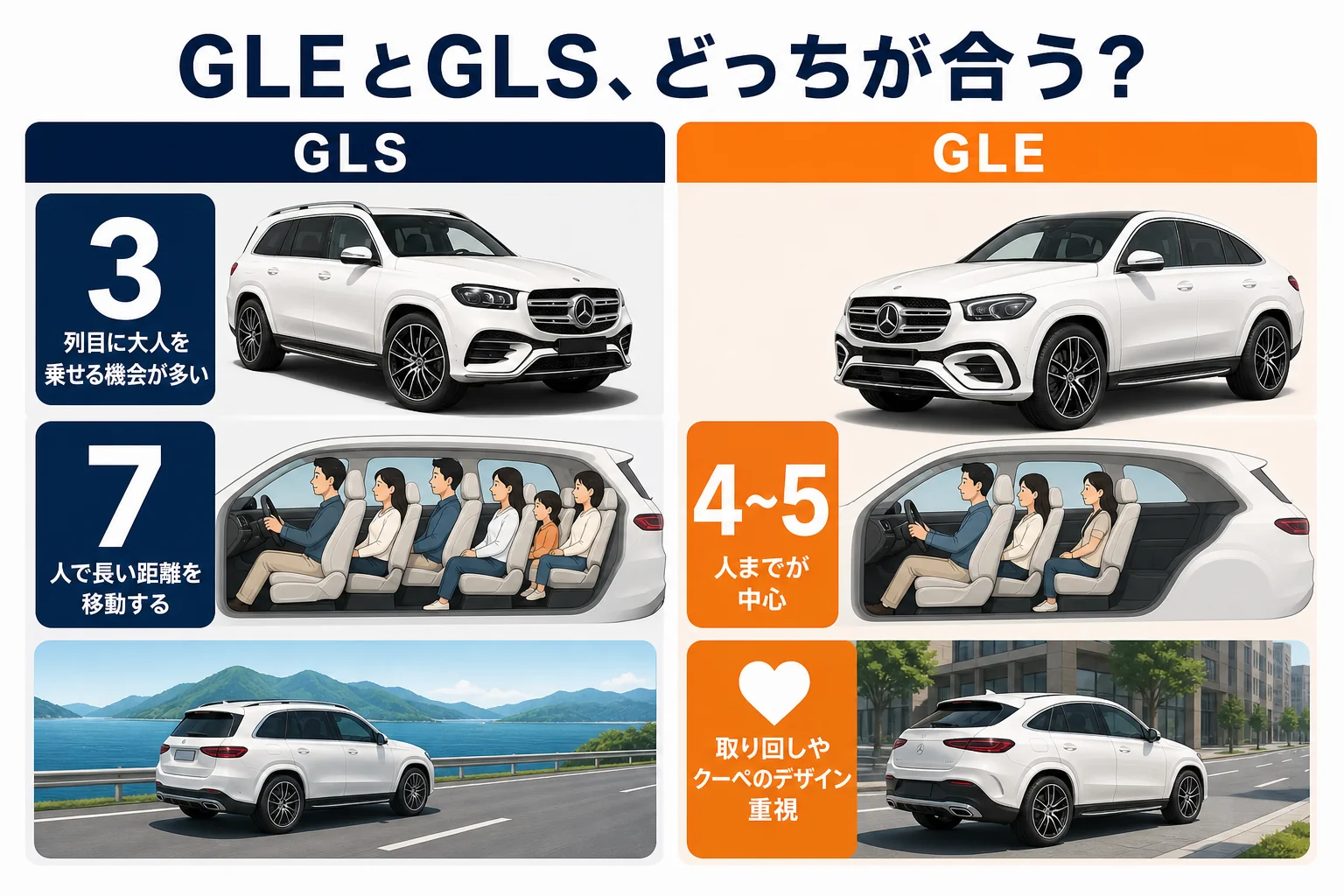 ベンツGLEとGLSの選び方をまとめた図